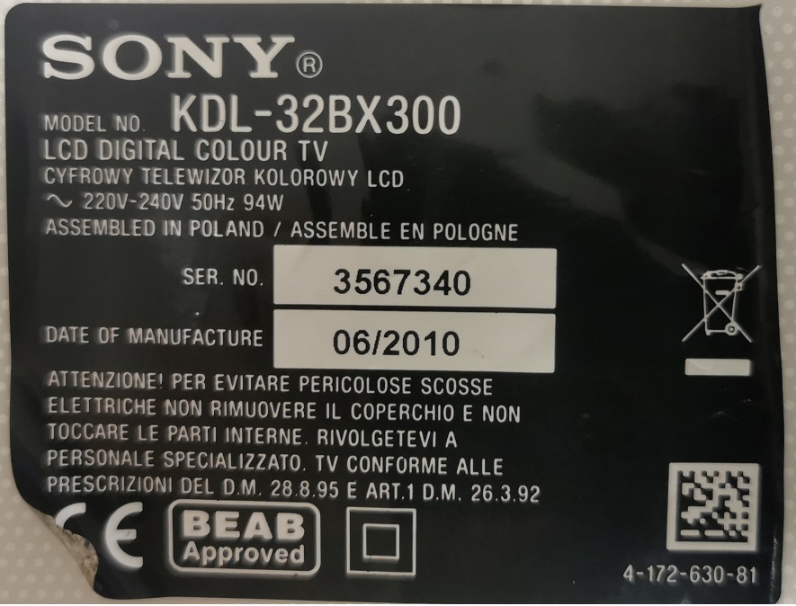 SONY KDL-32BX300 INVERTER SSI 320_4UG01 REV:1