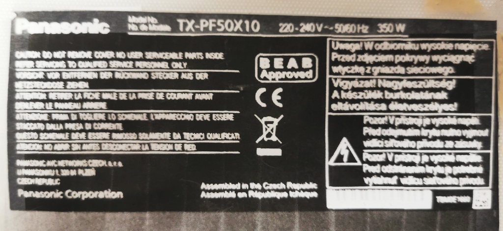 ??? PANASONIC TX-PF50X10 CARTE TBPA4848