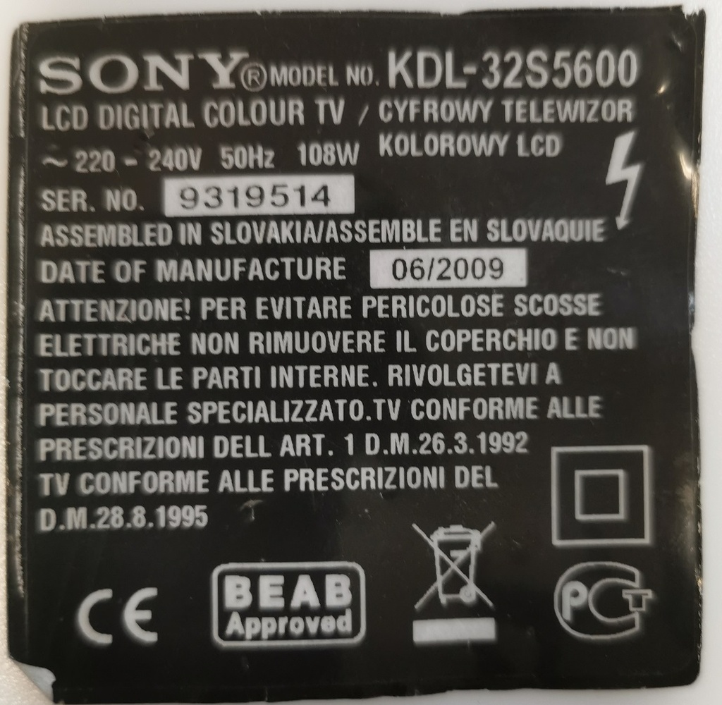SONY KDL-32S5600 CARTE MERE PS7800