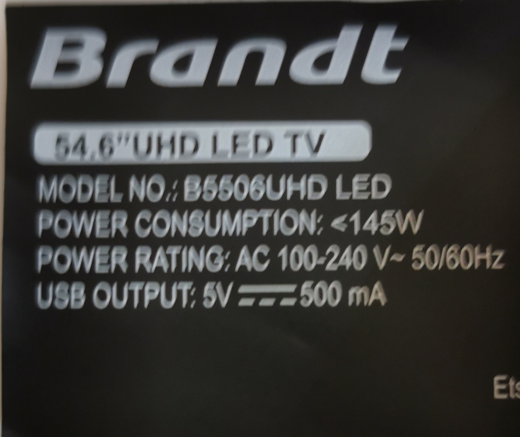 ? BRANDT B5506UHD LED CARTE T-CON CEC_PCB540002A RUNTK0018ZC22028516A8623