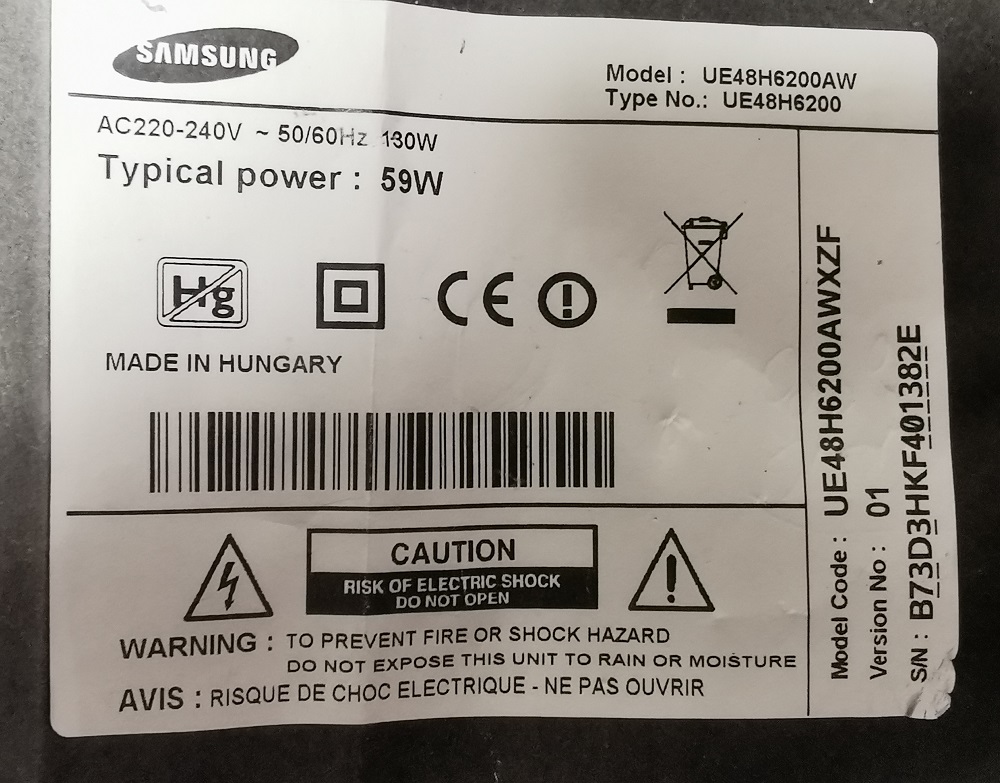 SAMSUNG UE65HU82000L CARTE ALIMENTATION L65C4P_EHS BN44-00780A