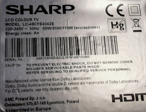 SHARP LC-48CFE4042E – CARTE ALIMENTATION MIP550D-DX2 REV1.0
