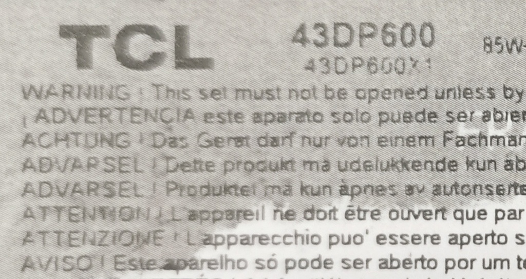 TCL 43DP600 CARTE ALIMENTATION 08-L12NHA2-PW210AA REV 0.0 1940 F1