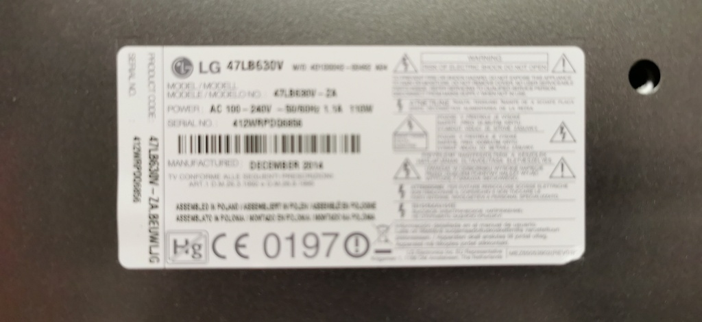 LG 47LB630V CARTE ALIMENTATION EAX65423801 2.2 REV 2.1