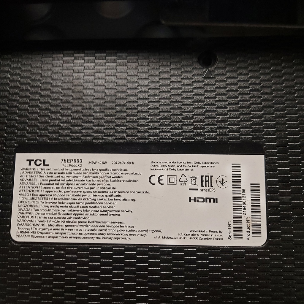 TCL 75EP660 bouton on wifi nappe lvs