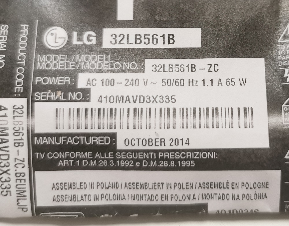 LG 32LB561B 2 PIED SUPPORTS