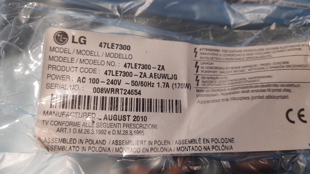 LG 47LE7300 CARTE ALIMENTATION 3PCGC10008A-R EAY60803301 PLDH-L904A LGD 47'