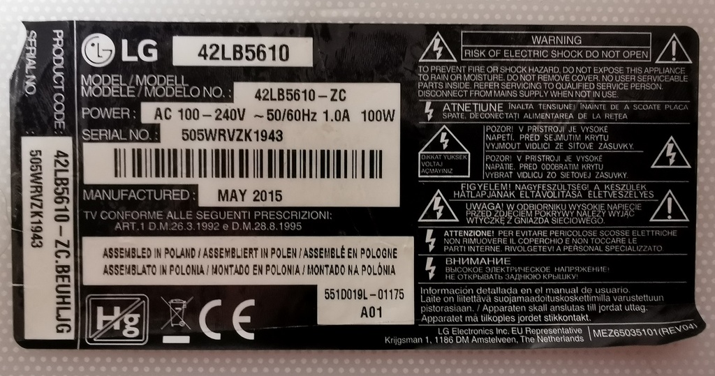 LG 43UM7100PLB CARTE ALIMENTATION LG46DJ-17U1 EAX67209001 1.5