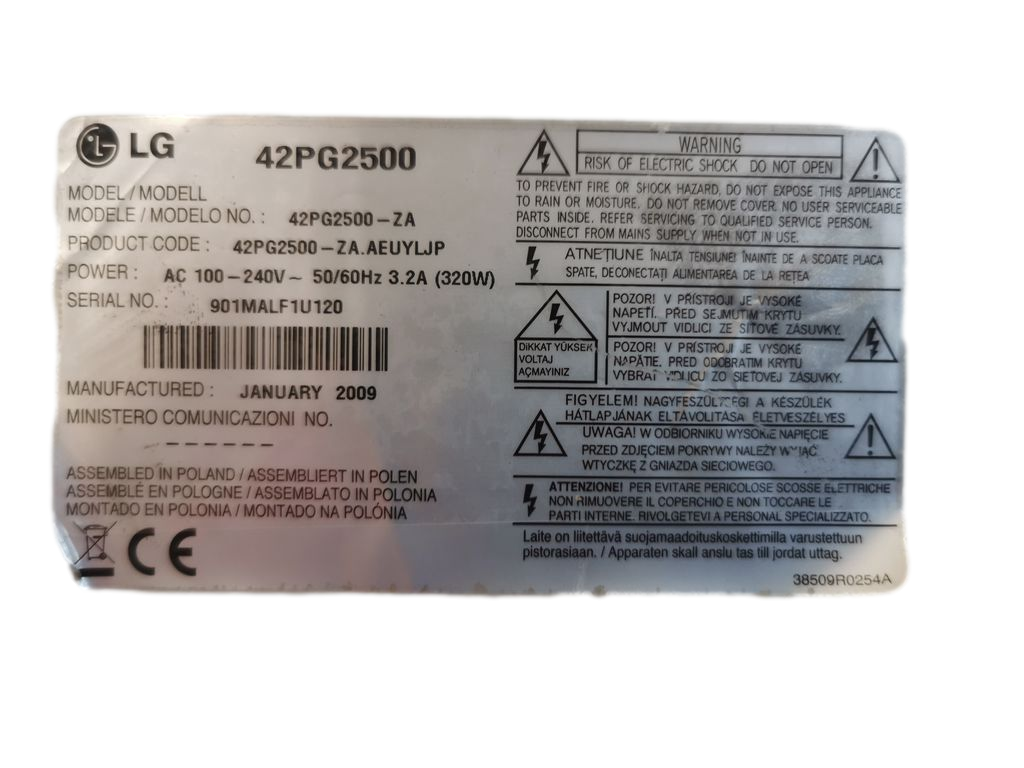 LG 60PV250 CARTE ALIMENTATION PSU EAY62171202 REV 1.0