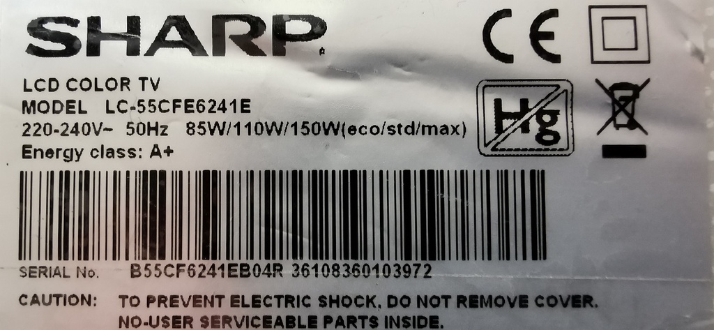 SHARP LC-55CFE6241E CARTE ALIMENTATION MIP550D-DX2 REV1.0