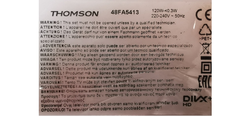 THOMSON 48FA5413 CARTE ALIMENTATION 08-LM922J1-PW210AA