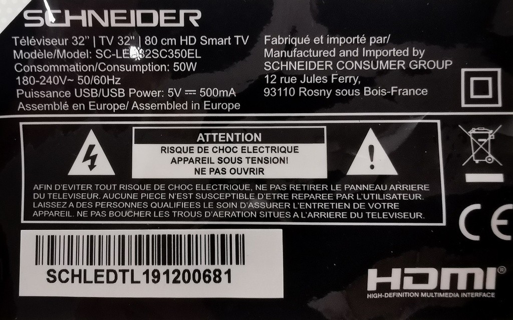 SCHNEIDER SC-LED32SC350EL PIED X2 SUPPORT