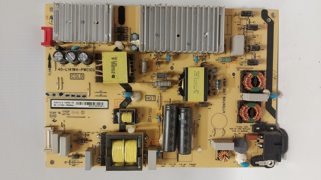 TCL 65EP640 65EP640X2 – Carte alimentation 40-L14W4-PWC1CG 08-L171HD2-PW200AA REV C.0 1950 F2