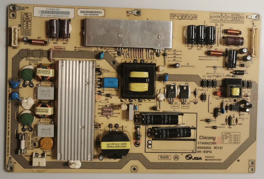 TOSHIBA 46TL938 – Carte alimentation V71A00022901 N150A002L REV01