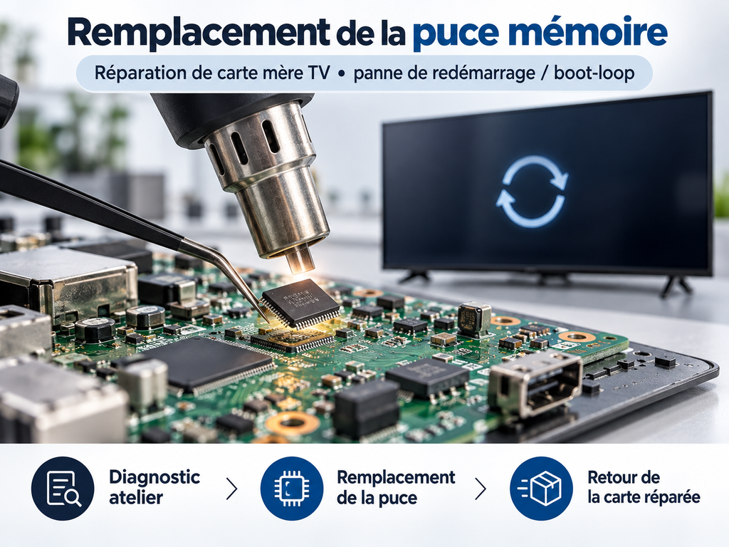 Remplacement de la puce mémoire – Carte mère de téléviseur