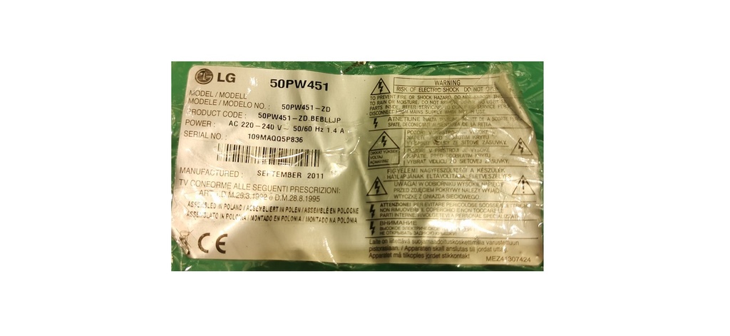 LG 50PW451 – Carte T-CON 100901 CT3_CTAL EAX63333201 EBR71734804