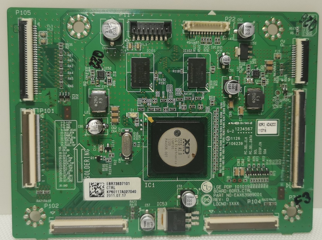 LG 60PV250 – Carte T-CON LGE PDP 101019 BOARD 60R3_CTRL EAX63989001