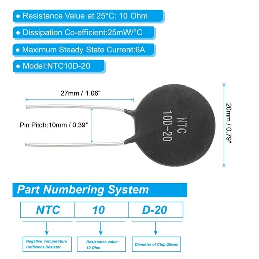 [F001--] NTC 10D-7 THERMISTENCE 10 Ohms
